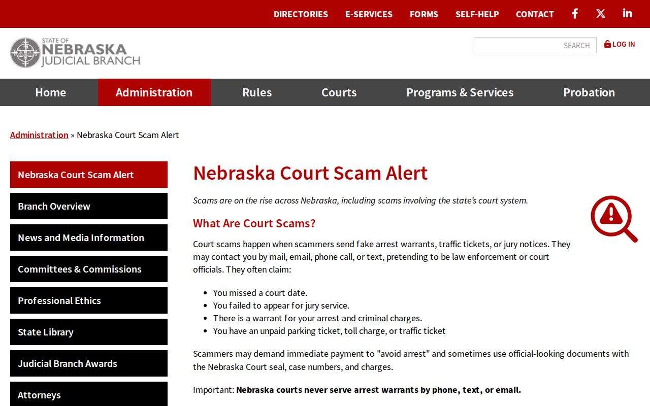 Valley County traffic warrant court scam alert
