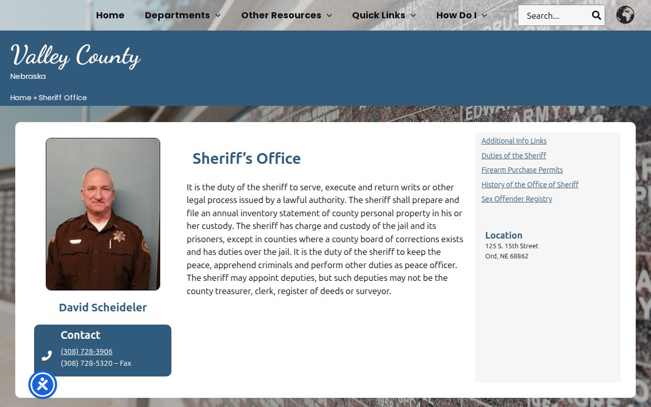Valley County arrest warrants Sheriff contact page